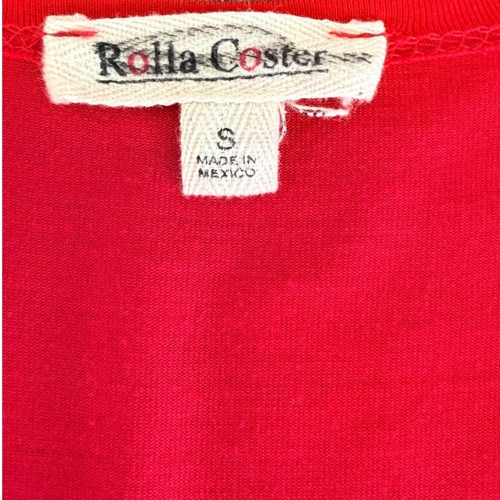 Rolla Coster Red Twist Front Deep V-Neck Midi Dress Small Cap Sleeve Tulip Hem - Picture 6 of 10